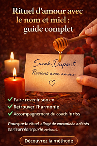 👉 Image illustrant un rituel d’amour avec le nom et miel, utilisé pour faire revenir un ex et raviver les sentiments grâce à une méthode spirituelle expliquée par le coach Idriss.