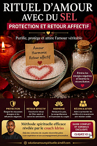 Image illustrant un rituel d’amour avec du sel utilisé pour purifier les blocages émotionnels, protéger une relation et favoriser le retour affectif grâce à une méthode spirituelle efficace inspirée par le coach Idriss.