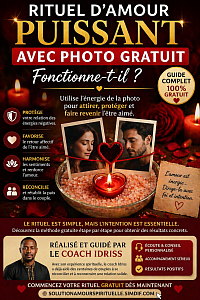 Image illustrant un rituel d’amour puissant avec photo gratuit utilisé pour faire revenir un ex, renforcer les sentiments et favoriser une réconciliation grâce à une méthode spirituelle guidée par le coach Idriss.