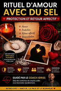 rituel d’amour avec du sel utilisé pour purifier les blocages émotionnels, protéger une relation amoureuse et favoriser le retour affectif grâce aux conseils du coach Idriss.